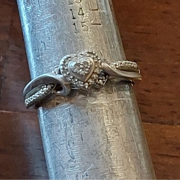 Vintage Designer JD 925 Diamond Heart Halo Sterling Silver Ring Size 6.75 - Picture 3 of 9